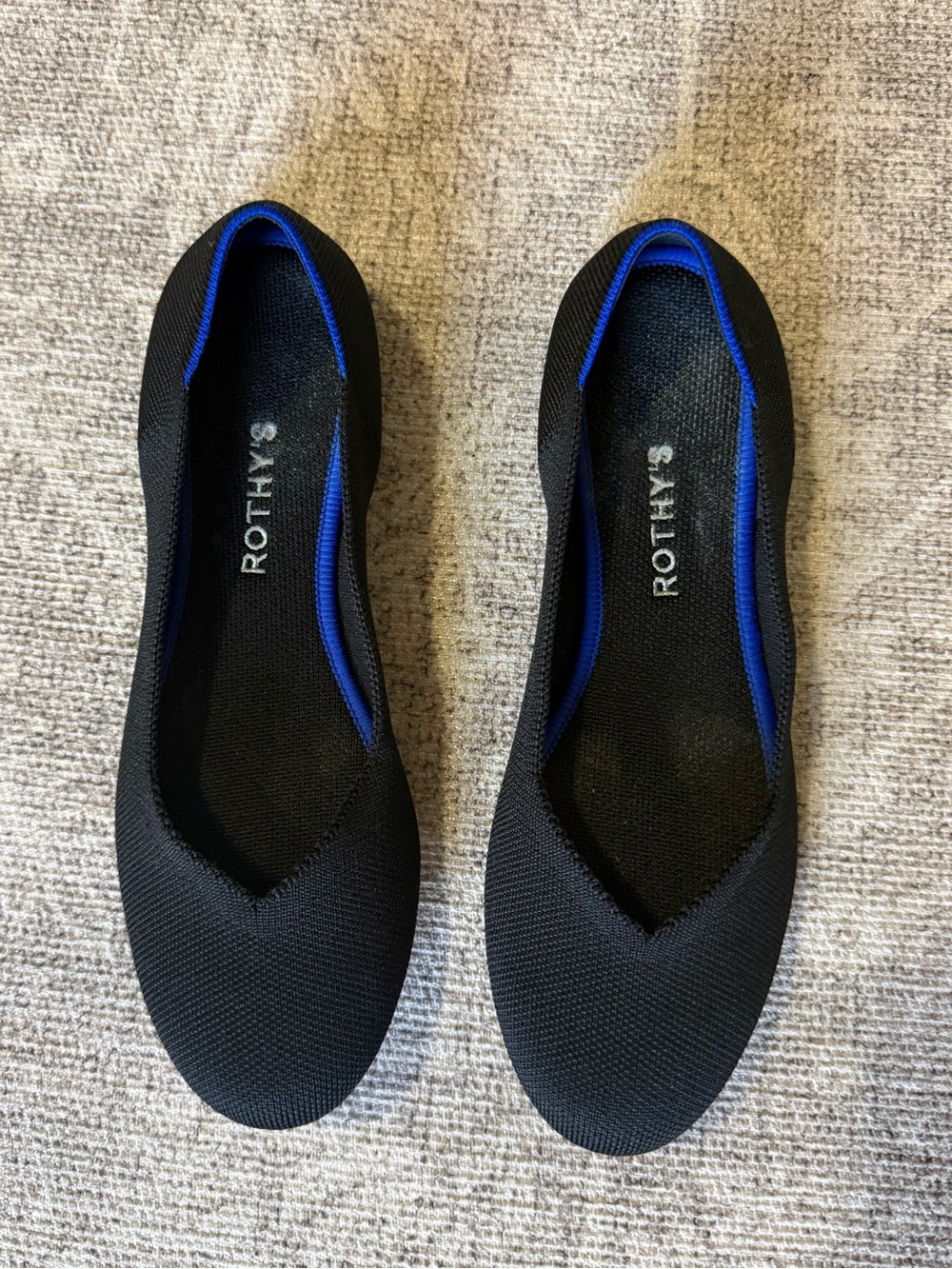 Rothy's Black Flats with Blue Interior Trim - Women's